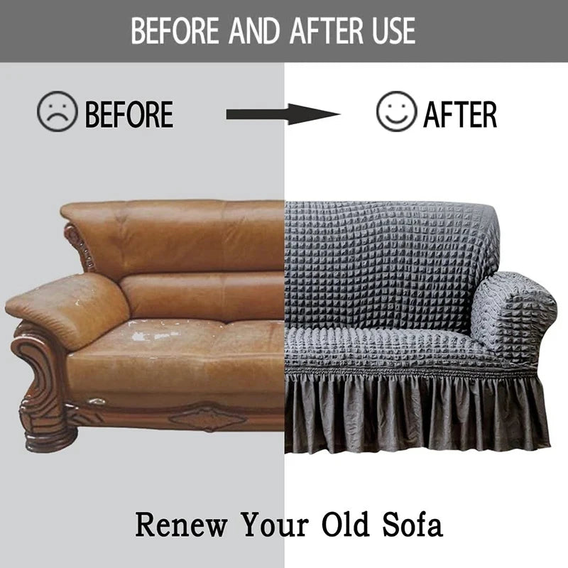 1 Seater Seersucker Sofa Cover with Elastic Skirt Stretch Sofa Protector Removable Slipcover Armchair Cover Elastic Couch Cover