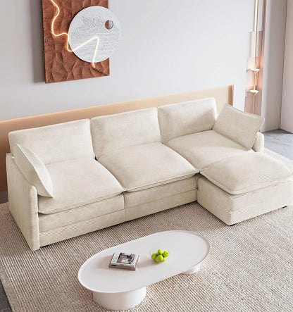 Oversized Modular Sectional Sofa Movable Ottoman 112in 4 Seat Corduroy Convertible L Shape Living Room Office Beige Custom