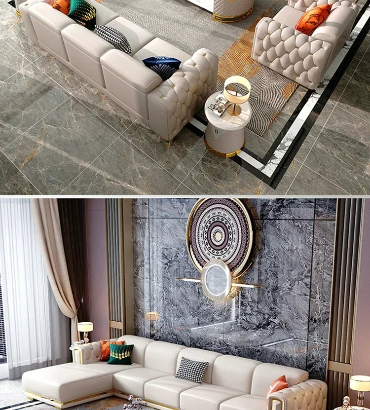 Custom Italian light luxury leather sofa living room combination size modern simple front American cowhide sofa