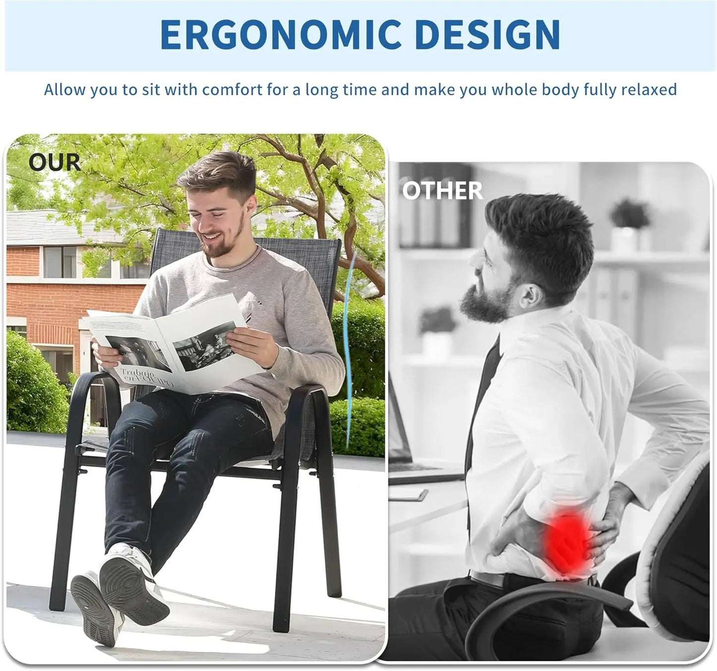 Patio Chairs Set of 8 - Outdoor Stackable Dining Chairs for All Weather - Lightweight Textilene Outdoor Chair Sets with Armrests