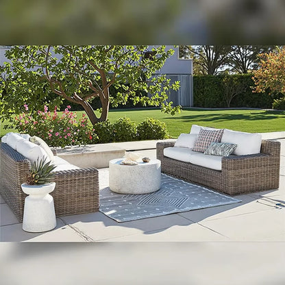 Ray Resistant Outdoor Rattan round Sofa Set with Canopy Curved Deep Cushioned for Dining
