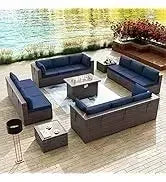YND6-WQQkulavik 6PCs outdoor furniture set PE Wicker rattan sectional sofa patio conversation sets. navy blue