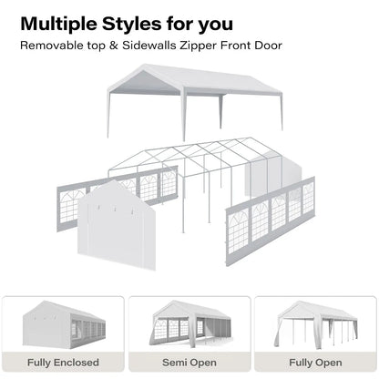 10x30ft Waterproof Party Tent with Removable Sidewalls & Roll-Up Door, Shelter for Wedding Backyard BBQ 20-40 People, Customized