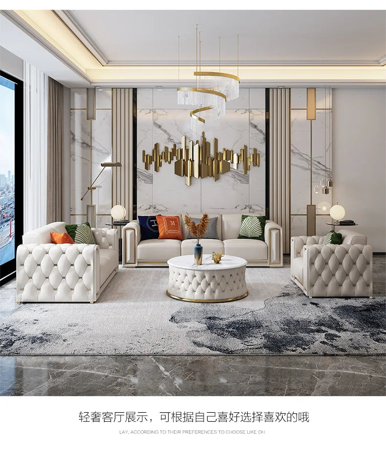 Hong Kong-style light luxury leather s ofa high-end leather sofa villa large apartment corner sofa combination so fa
