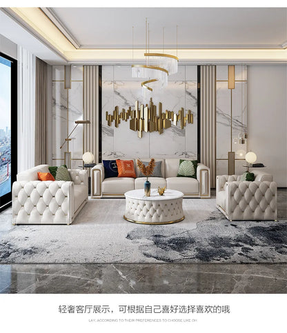 Hong Kong-style light luxury leather s ofa high-end leather sofa villa large apartment corner sofa combination so fa