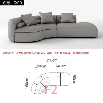 20031A Curved Leather Sofa First Layer Cowhide Semicircle Living Room Italian Modern Simple High-End Elegant