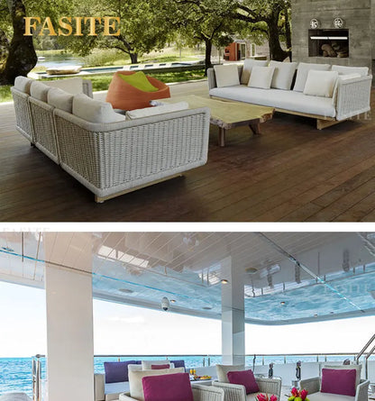 Rattan sofa outdoor leisure combination courtyard garden terrace living room solid wood