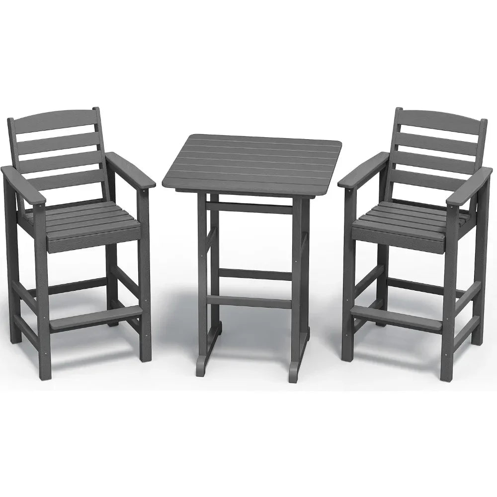 Balcony Adirondack Chairs and Table 3 Pieces Set, Adirondack Bar Height Chairs Set of 2 and Bar Table, Outdoor Bar Stools Set,