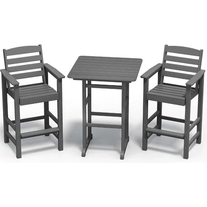 Balcony Adirondack Chairs and Table 3 Pieces Set, Adirondack Bar Height Chairs Set of 2 and Bar Table, Outdoor Bar Stools Set,