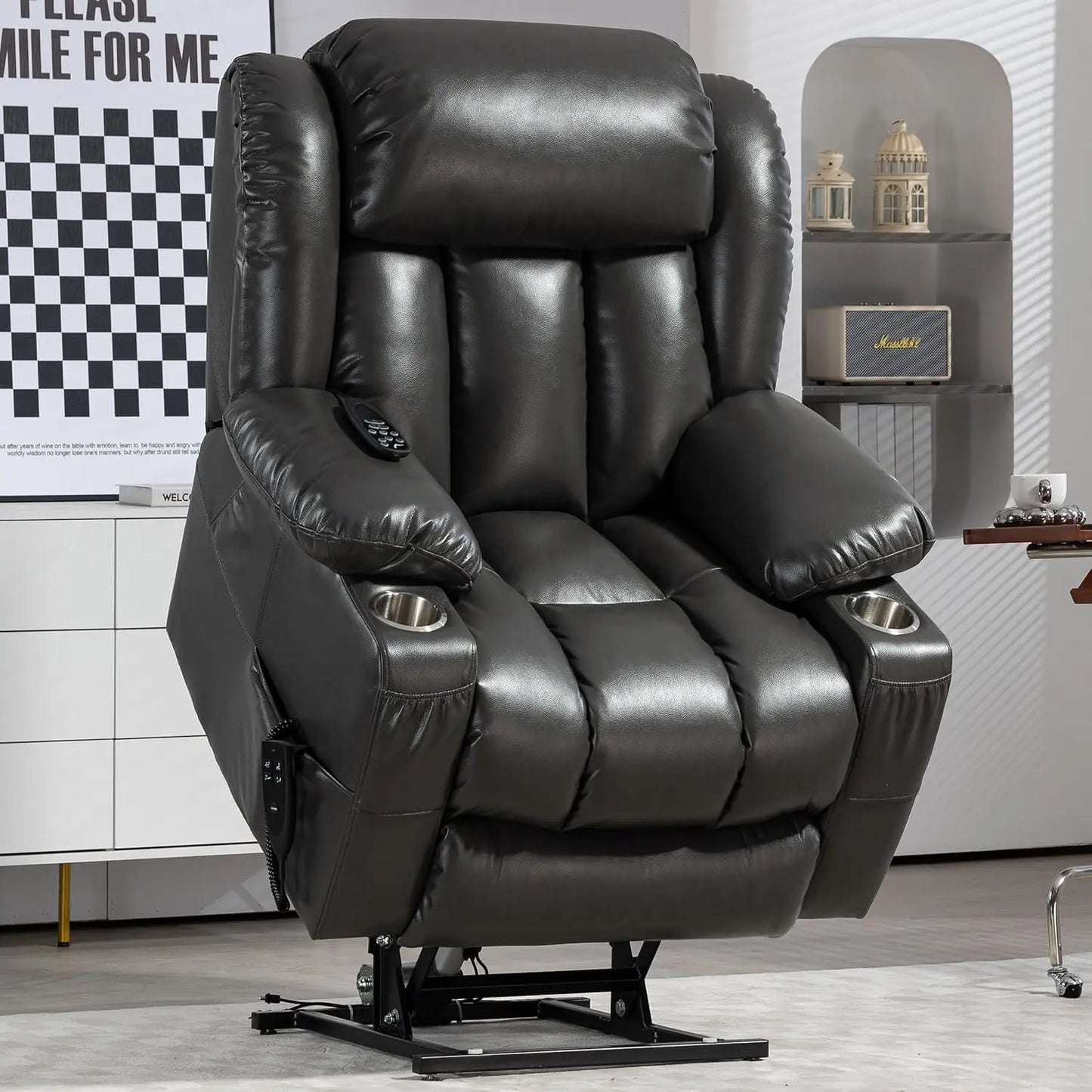 Lay Flat Lift Recliner Chair with Massage & Heat for Elderly People, Electric Power Lift Chair with Dual Motor, Cup Holders