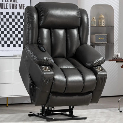 Lay Flat Lift Recliner Chair with Massage & Heat for Elderly People, Electric Power Lift Chair with Dual Motor, Cup Holders