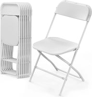 8 Pack White Plastic Folding Chair, Indoor Outdoor Portable Stackable Commercial Seat with Steel Frame 350lb.