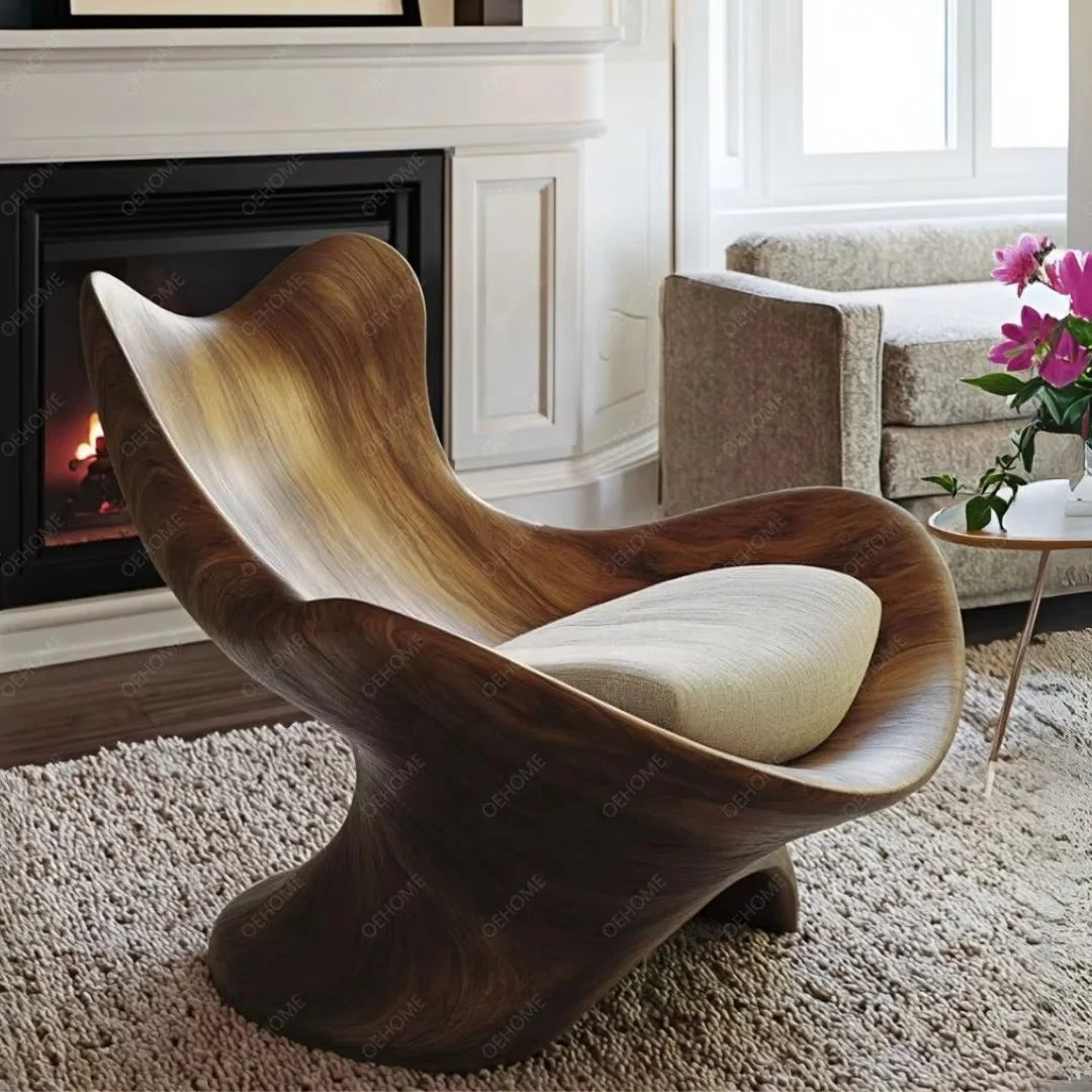 Modern Unique Shaped Leisure Chair Minimalist Design Accent Chair Solid Wood Armchair for Home Hotel