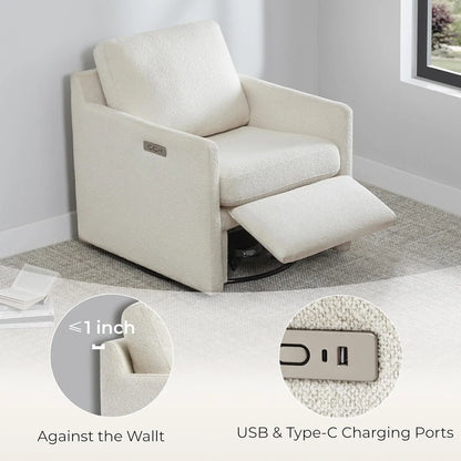 Swivel Accent Chair with Electric Footrests, Living Room Sofa Chair with Power Motor, USB and Type-C Ports, Cream