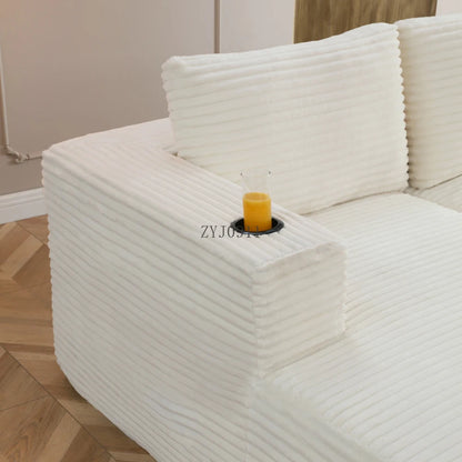 132-Inch boneless sofa, modern corduroy U-shaped modular section sofa, comfortable sofa with cup holder