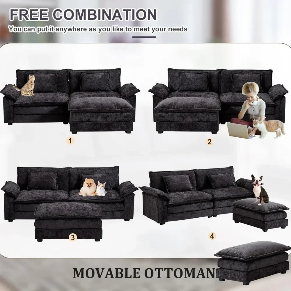 Convertible Sectional Sofa,  Chenille Fabric Double-Upholstered Comfy Sleeper Sofa