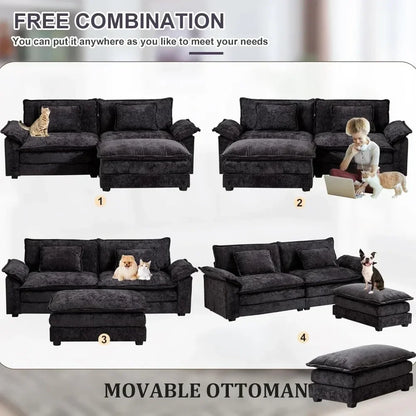 Convertible Sectional Sofa,  Chenille Fabric Double-Upholstered Comfy Sleeper Sofa