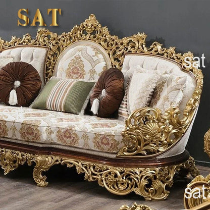 For Turkish Style Royal Antique Carved Solid Wood Sofa Set European Luxury Classic Home Living Room Furniture Sectional Sofa