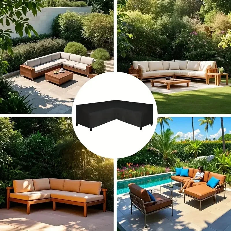 Heavy-Duty Outdoor V-Shaped and L-Shaped Sofa Cover – Weather-Resistant UV-Protected Oxford Fabric with Secure Buckle Closure