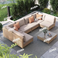 XJC Outdoor Rattan Sofa Combination Bed And Breakfast Balcony Courtyard Outdoor Open-air Garden Sun Room Leisure Small