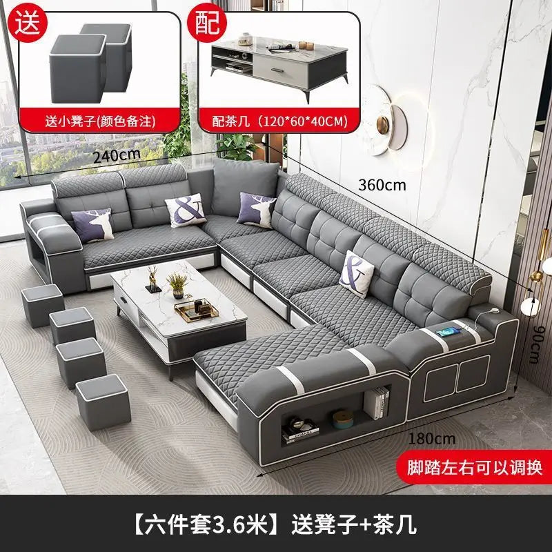 Modern leave-in multi-functional sofa, simple size, detachable and washable fabric sofa combination U-shaped sofa living room