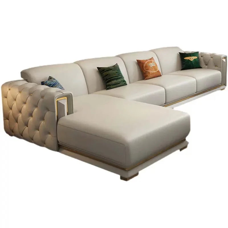 mHigh-end Stainless Steel And Titanium Edge Sofa Set Living Room Furniture Sponge Leather L Shape Sofas l