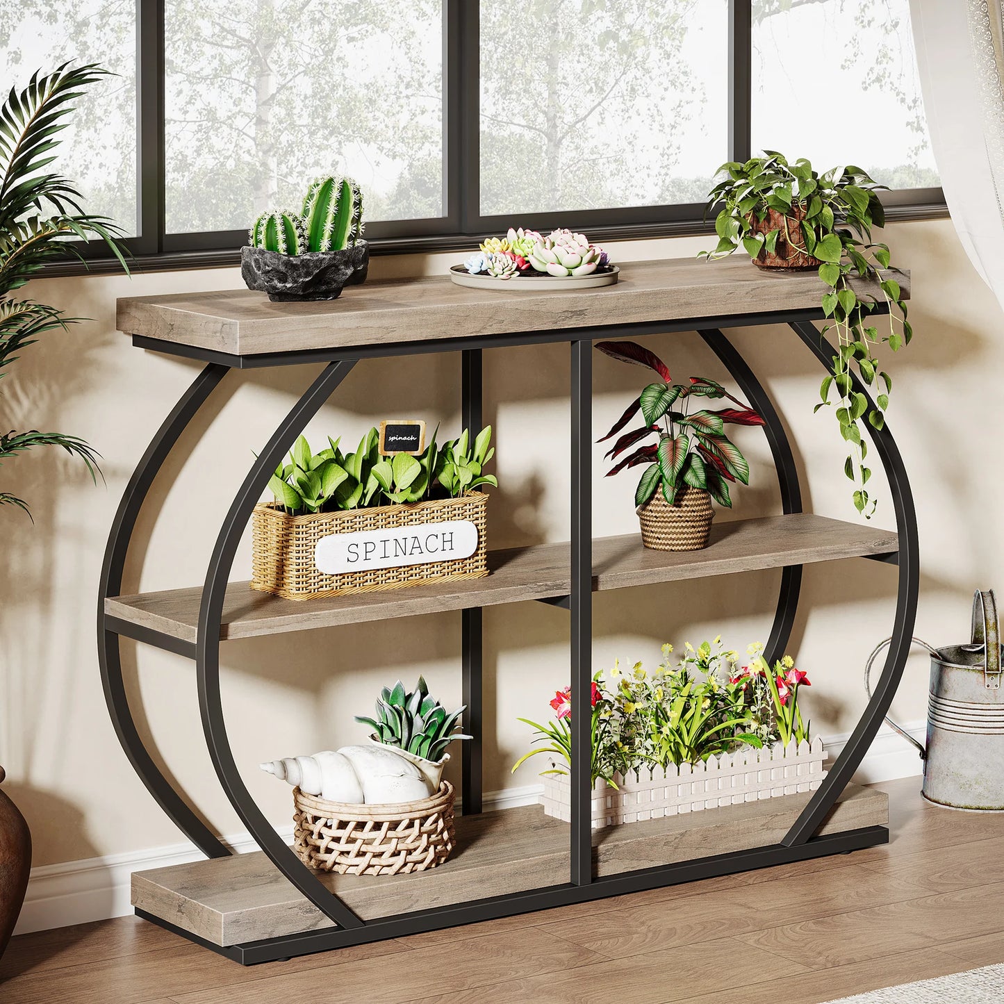 Tribesigns 41.3" Console Table, Industrial 3-Tier Entryway Table with Arched Metal Frame and Storage Shelves for Living Room