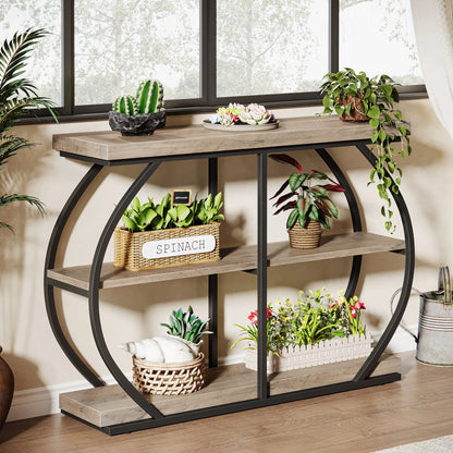 Tribesigns 41.3" Console Table, Industrial 3-Tier Entryway Table with Arched Metal Frame and Storage Shelves for Living Room