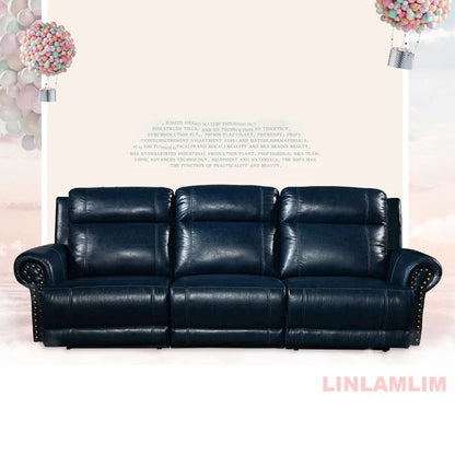 MINGDIBAO Luxury Genuine Leather Power Recliner Sofa Set, L Shape Electric Reclining Couch with Nailhead Trim, Home Theater Seat