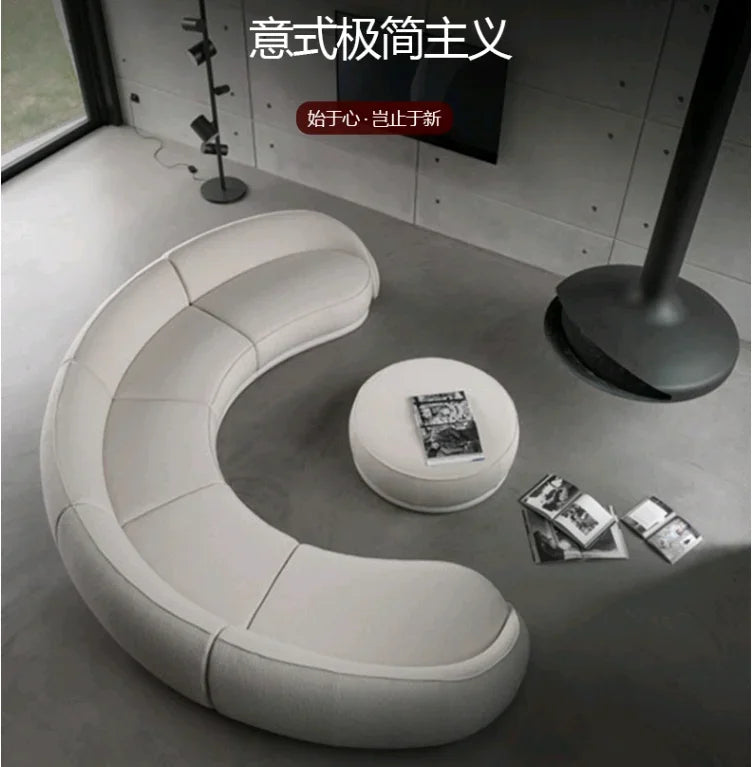 Sili Style Living Room Moon Faux Leather Fabric Nordic Designer Semi-Arc Light Luxury Cashew Curved Sofa living room furniture