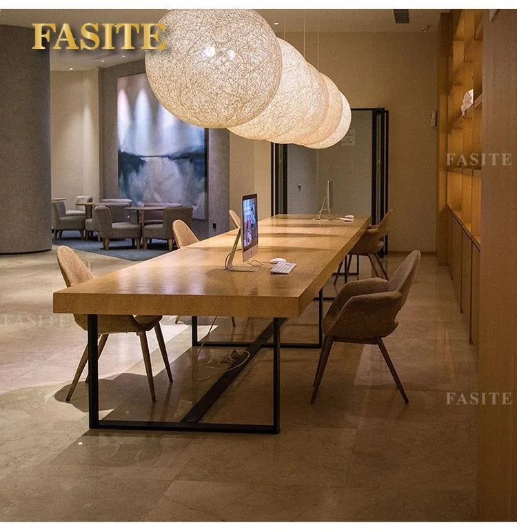 Solid wood long desk leisure chair combination simple modern large