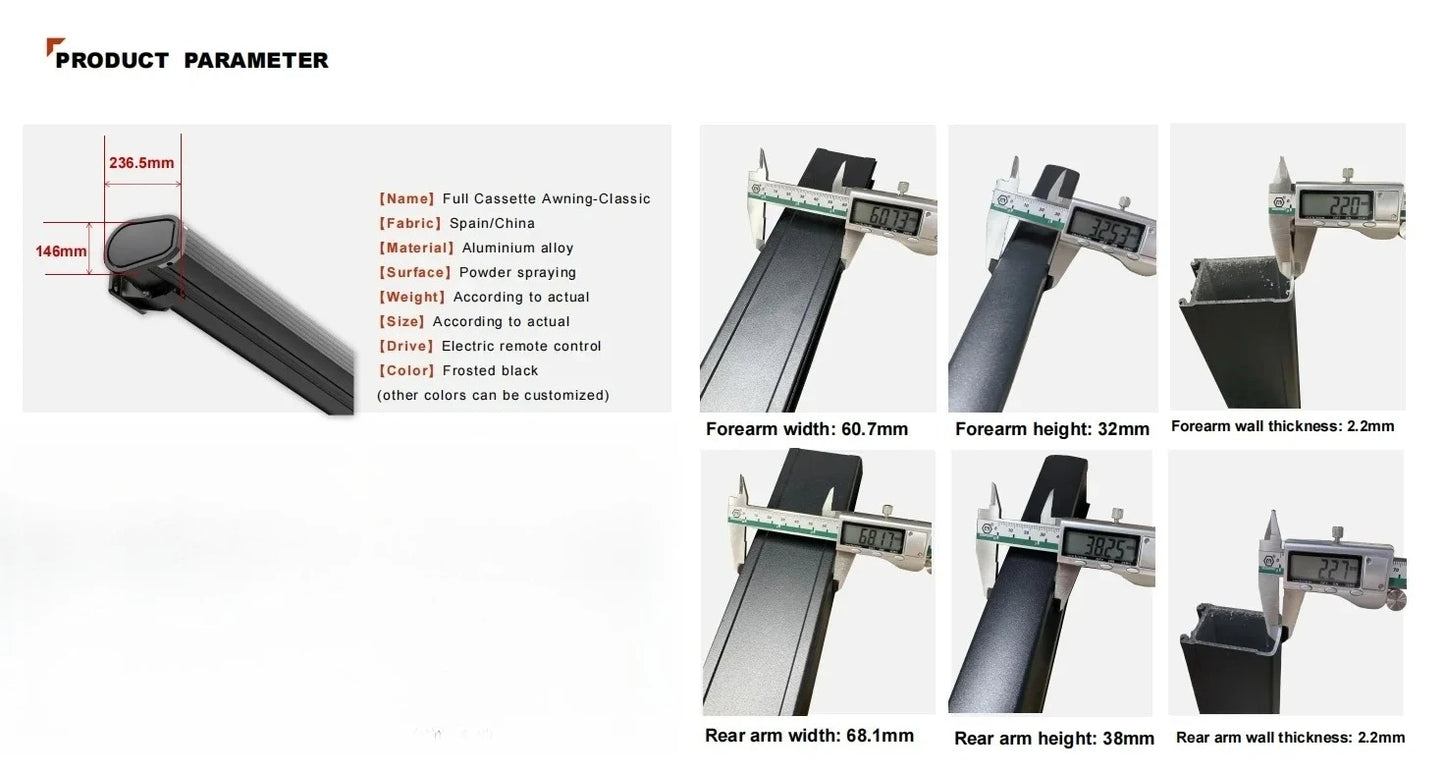 Full Box Electric Awning Sunshade LED Lighting Mechanical Manual Remote Control Home Courtyard Balcony Outdoor Leisure