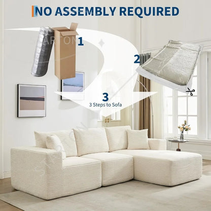 118" Compressed Sofa for Living Room L Shaped Boneless Couch, Modular Sectional Sofa, Sofa Bed Memory Foam Couches with Chaise