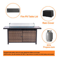 42 Inch Gas Fire Pit Table, 50,000 BTU Propane Pits for Outside with Steel Lid and Waterproof Cover, 2 in 1 Firepit Table