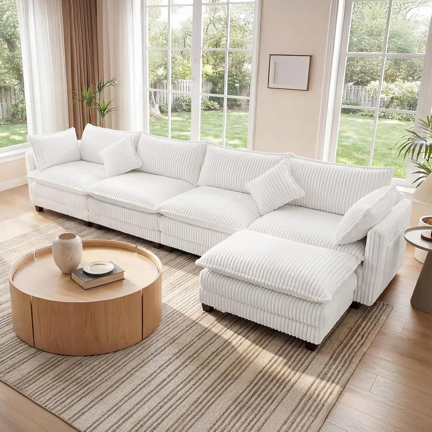 143" L Shaped Modular Sectional Sofa, Comfy Corduroy Upholstered Modular Sectional Couches for Living Room, Modern, Customized