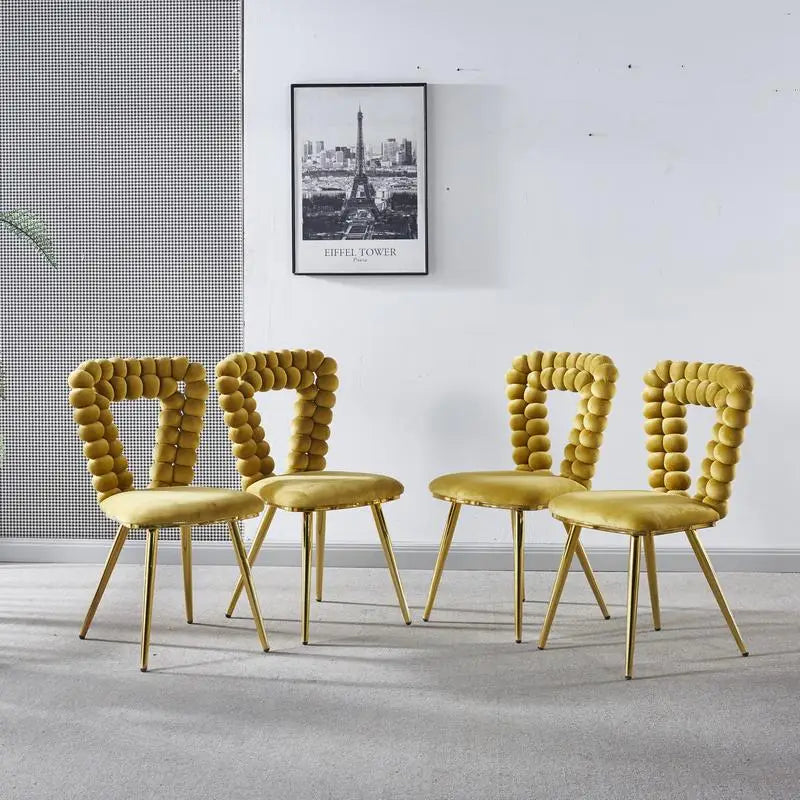 Set of 4 Yellow & Gold Modern Chairs with Iron Tube Legs, Soft Cushions, and Comfortable Backrest for Dining Room, Living Room,