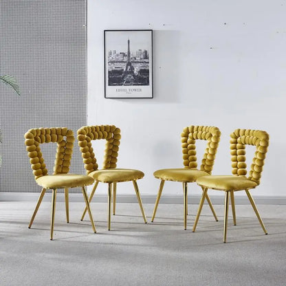 Set of 4 Yellow & Gold Modern Chairs with Iron Tube Legs, Soft Cushions, and Comfortable Backrest for Dining Room, Living Room,