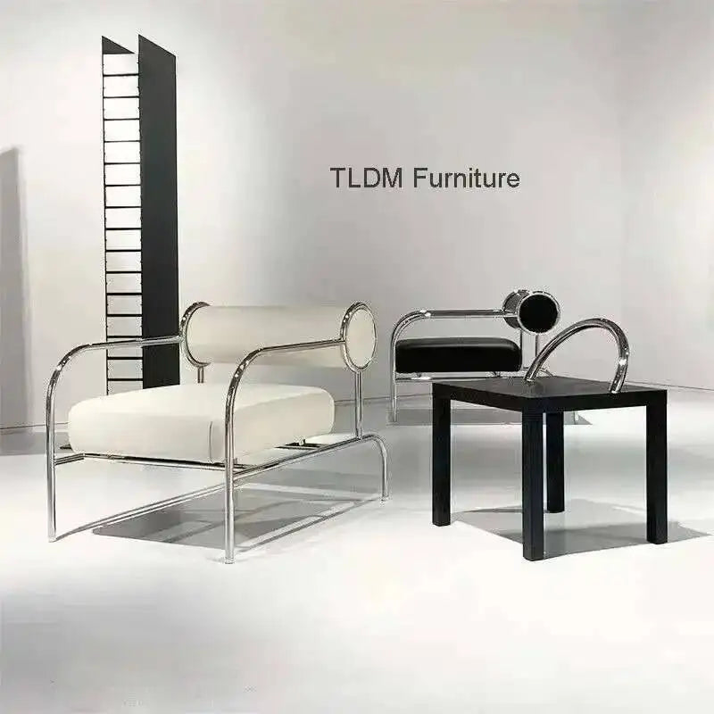 Furniture Living Room Chairs Stainless Steel Single Sofa Recliner European Living Room Nordic Home Fabric Leisure Back Armchair