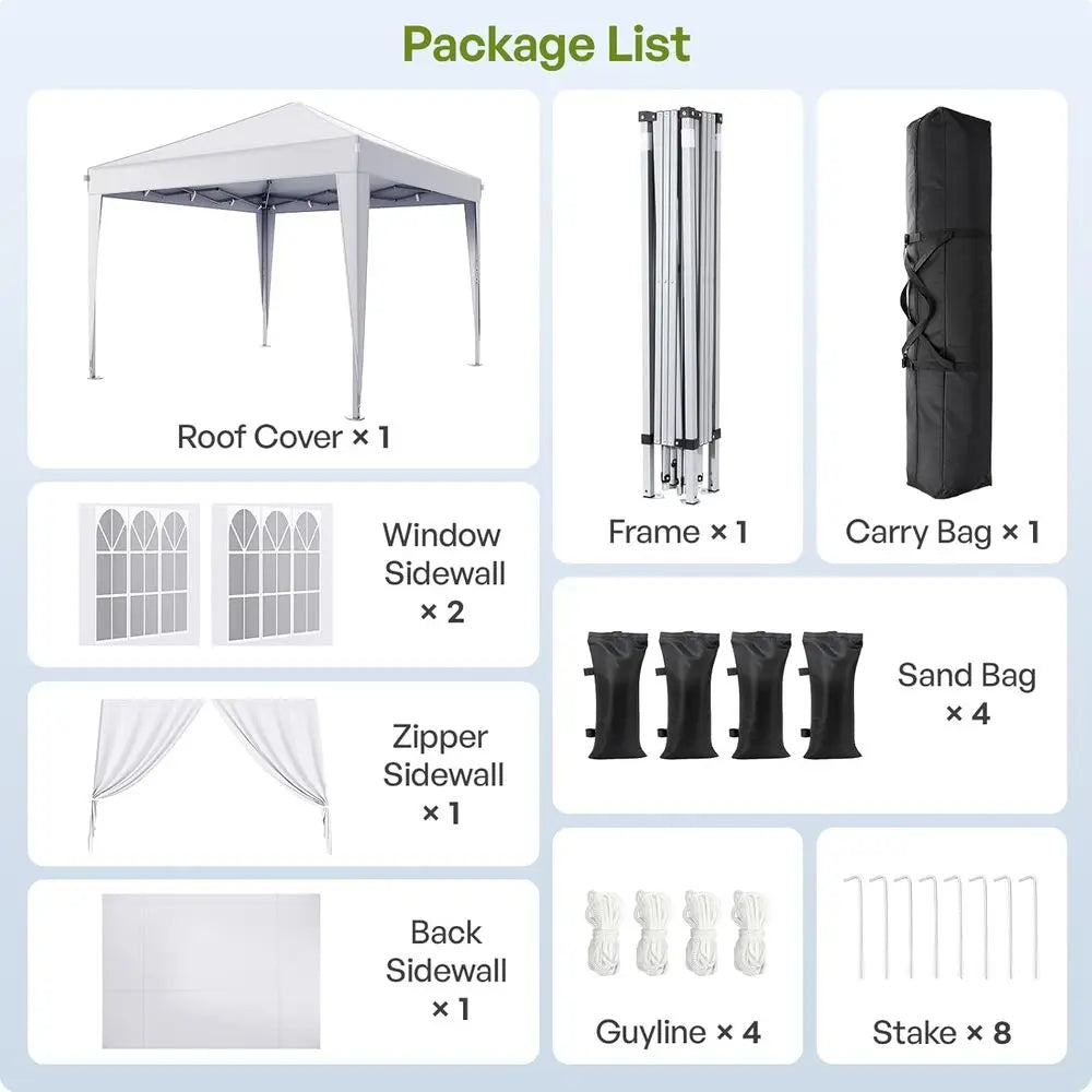 10x10 Up with Sidewalls, Outdoor Tent with Carry Bag or Commercial Events, Camping, Backyard Parties - White