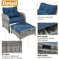 All-Weather PE Rattan Outdoor Patio Chairs Set with Ottoman, 5-Piece Conversation Furniture