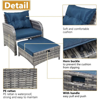 All-Weather PE Rattan Outdoor Patio Chairs Set with Ottoman, 5-Piece Conversation Furniture