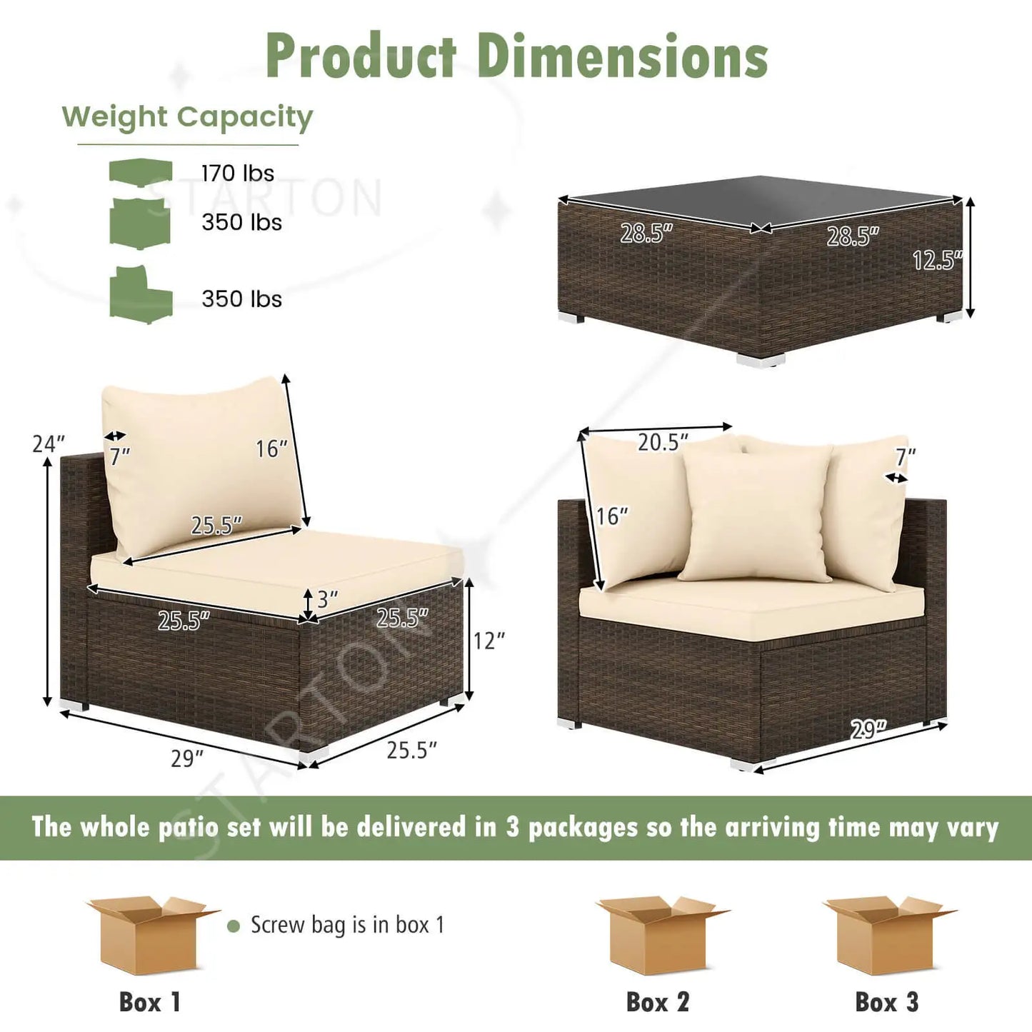 Hot Sale Item 7 PCS Patio Rattan Furniture Set Sectional Sofa Cushioned Garden Brown