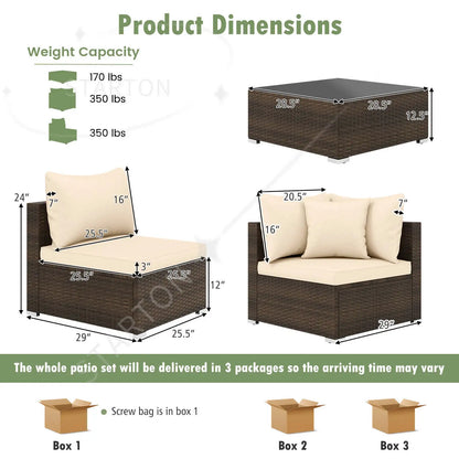 Hot Sale Item 7 PCS Patio Rattan Furniture Set Sectional Sofa Cushioned Garden Brown