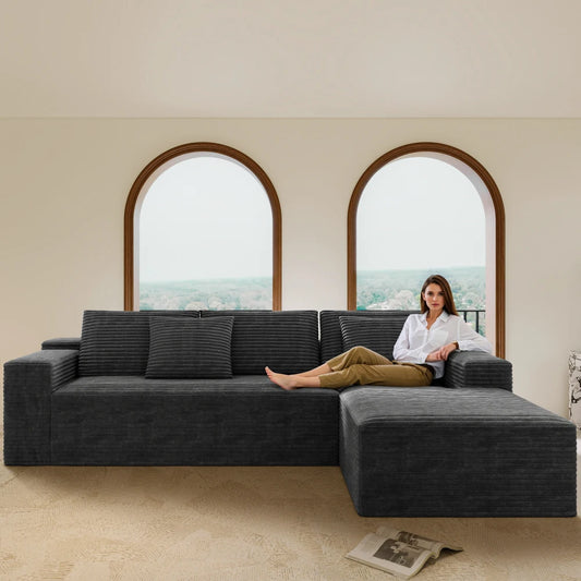 104.3*68.9" Modular Sectional Sofa,Upholstered,No Assembly,2PC Free Combo,Plush Corduroy,Grey