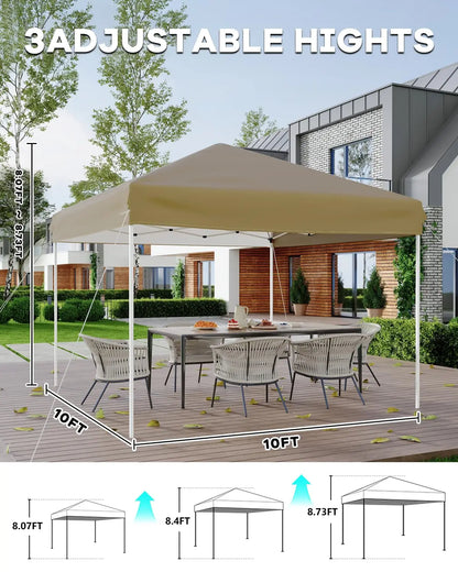 10x10 FT Pop Up Canopy Tent with 3 Adjustable Heights – Outdoor Sun Shade Shelter, 4 Sandbags & Carry Bag, for Parties & Events