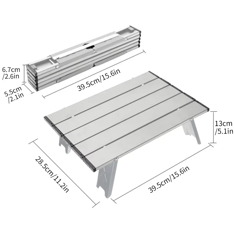 WESTTUNE Lightweight Roll Table Mini Folding Backpacking Fishing Picnic BBQ Outdoor Table Aluminum Living Room Dining Table