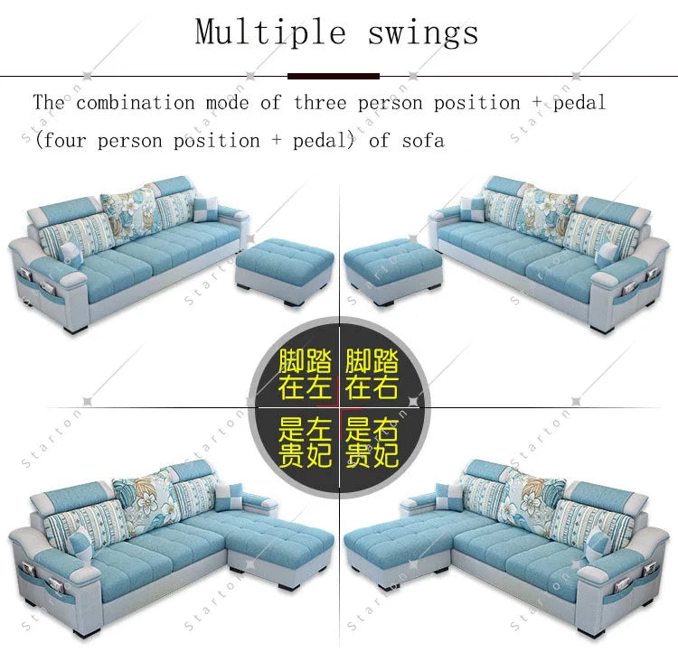 Room Fabric Sofa Modern Minimalist Home Corner Sofa Furniture Combination Nordic Solid Frame Fabric Sofa