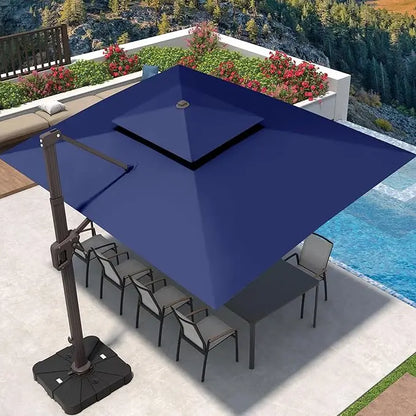 9' X 12' Cantilever Patio Umbrella 360°Rotation Rectangular Outdoor Large Offset Umbrellas Double Top Heavy Duty Windproof for G