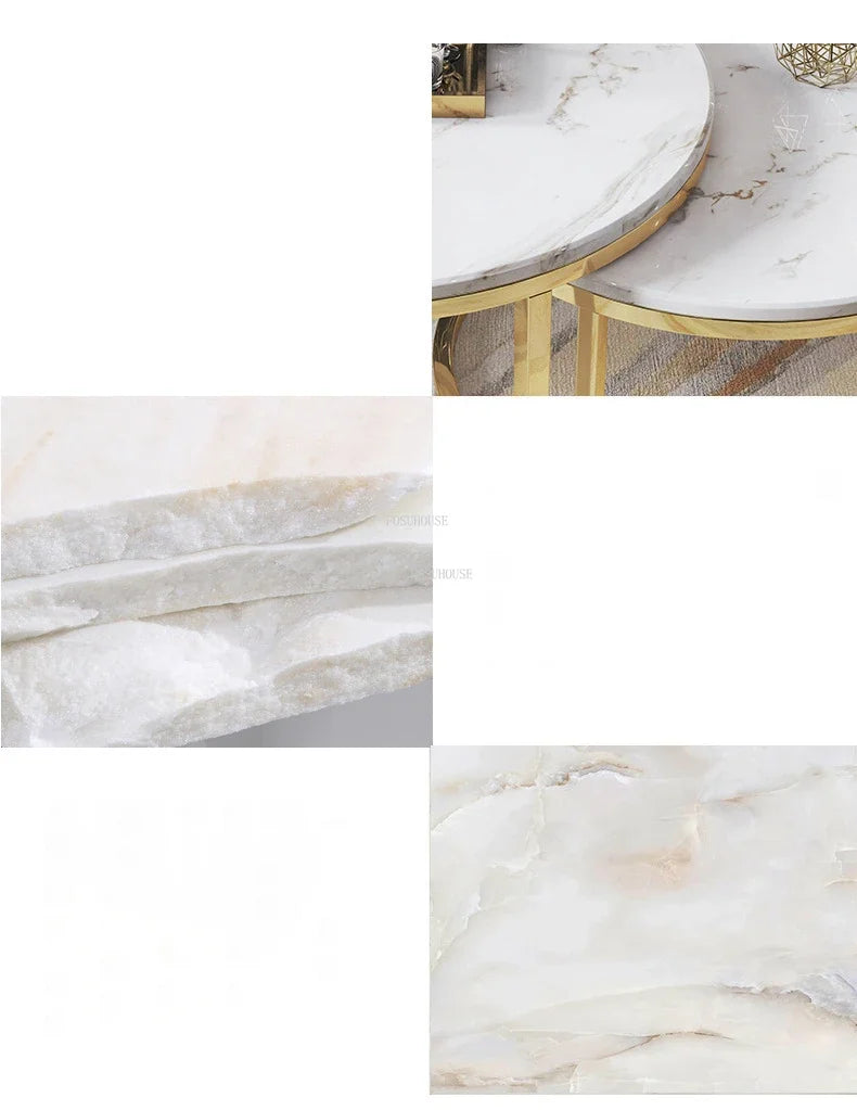 Nordic Minimalist Marble Coffee Tables Light Luxury Living Room Side Table Golden Iron Round Coffee Table Modern Home Furniture