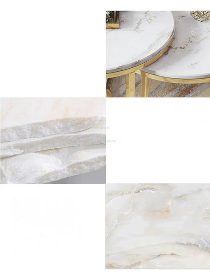 Nordic Minimalist Marble Coffee Tables Light Luxury Living Room Side Table Golden Iron Round Coffee Table Modern Home Furniture